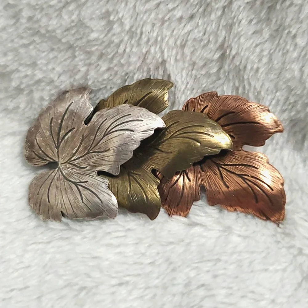 Vintage Tri-Tone MCM Leaf Brooch